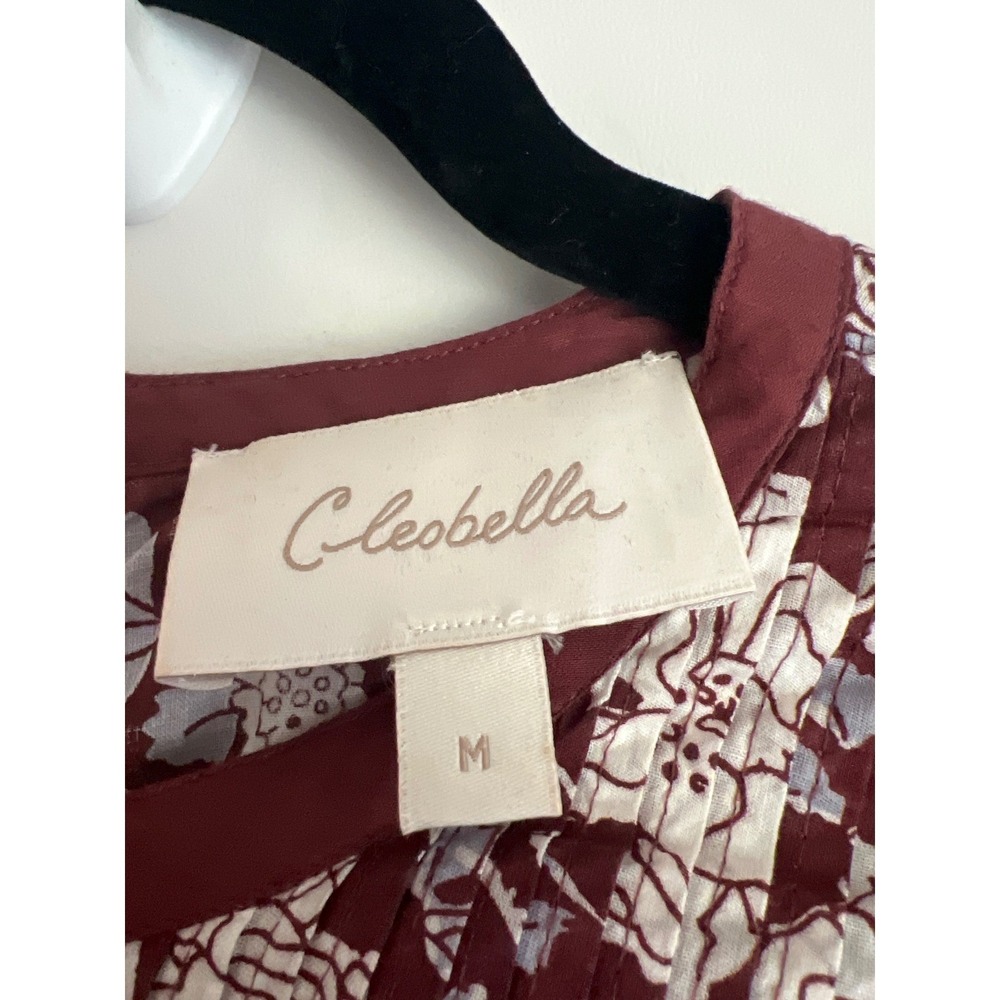 Cleobella Womens Floral Cotton Balloon Sleeve Lace Trim Blouse Burgundy Medium - Picture 2 of 5